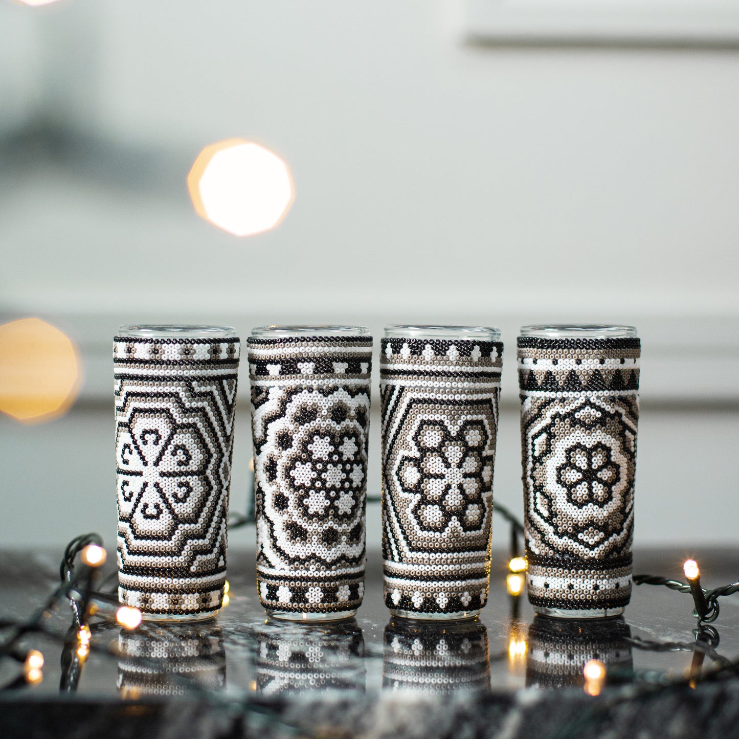 Kit de 4 Tequileros Arte Huichol