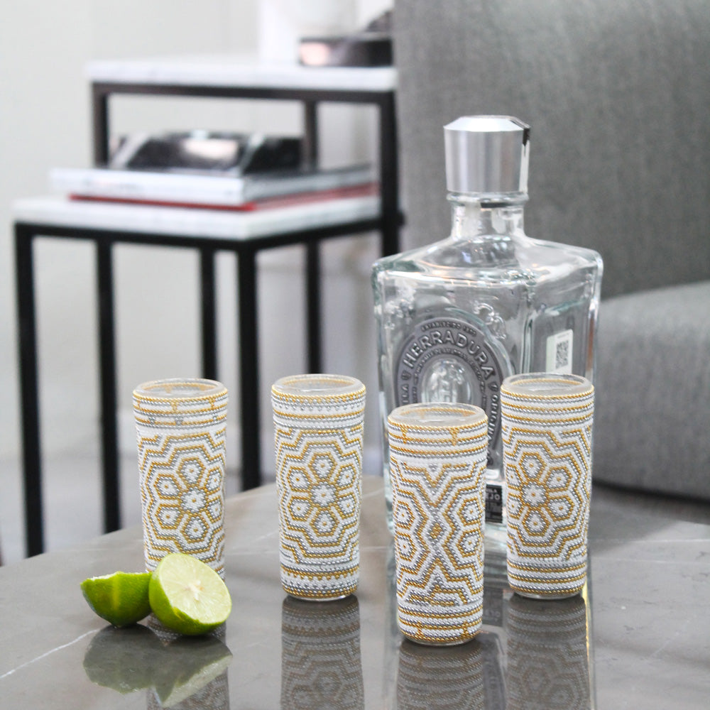 Kit de 4 Tequileros Arte Huichol