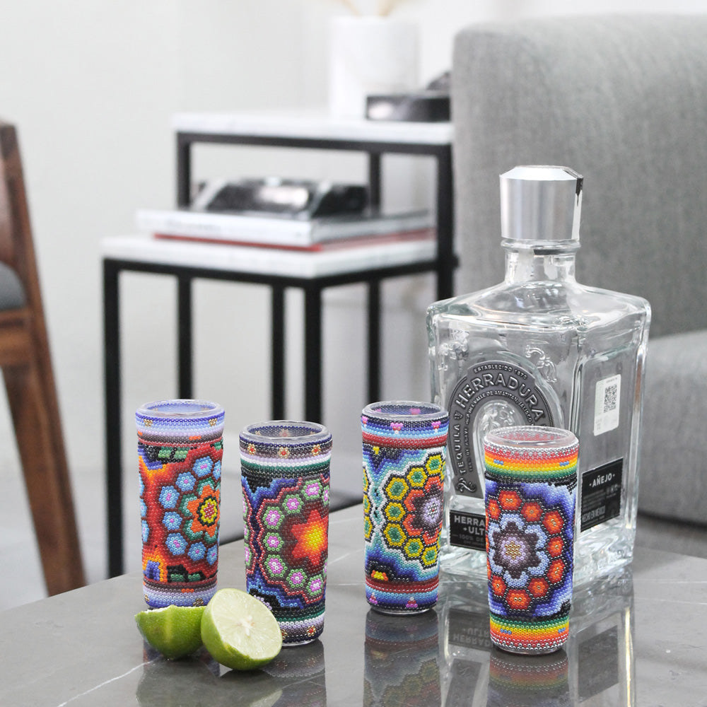 Kit de 4 Tequileros Arte Huichol