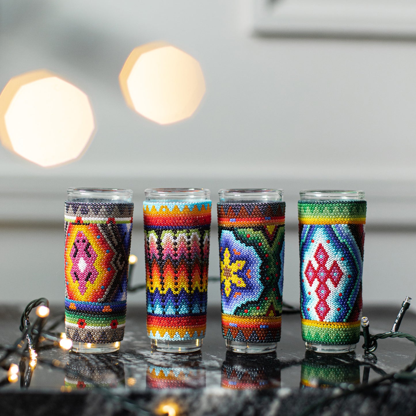 Kit de 4 Tequileros Arte Huichol